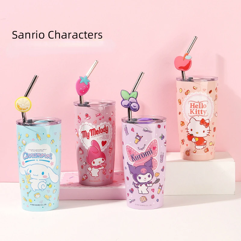 

Sanrio Cinnamoroll Kuromi My Melody, цветная изоляционная стальная чашка, милая соломка, кружка для холодной и горячей воды, праздничный подарок