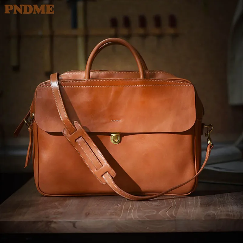 Модный винтажный портфель PNDME из натуральной кожи для мужчин и женщин деловая