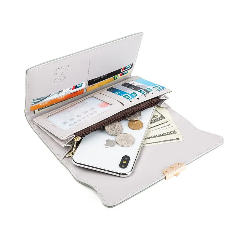 New Wallets Women Fashion Letter Long Tri-fold High Quality Female Flower Hasp Leather Coin Purses Ladies Clutch Bag Card Holder