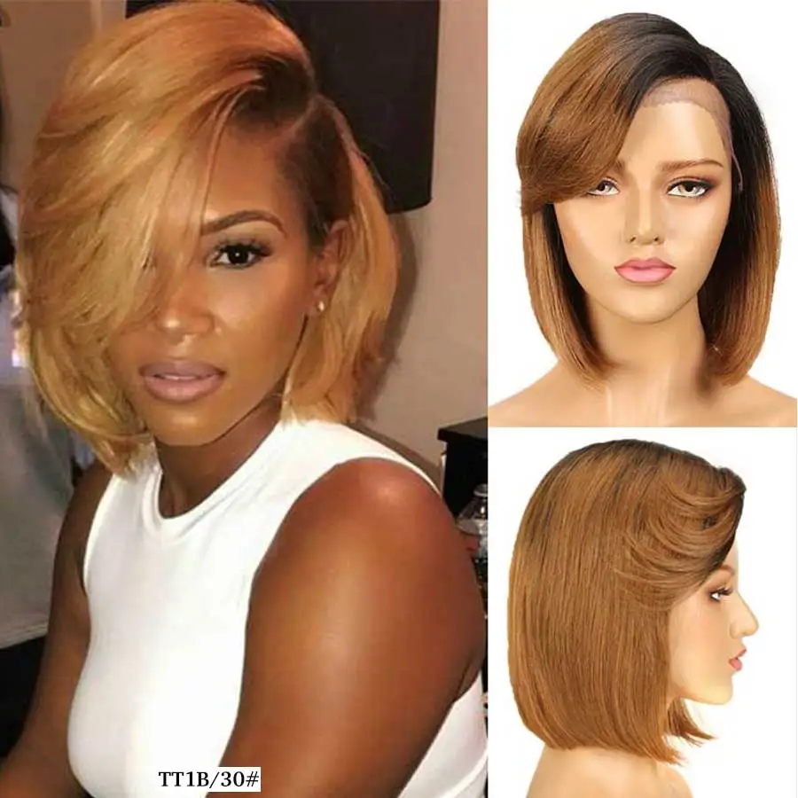 Rebecca Short Straight Bob Cut Wig Part Lace Front Human Hair Wigs For Women Brazilian Remy Human Hair Wigs With Bangs Blond Wig