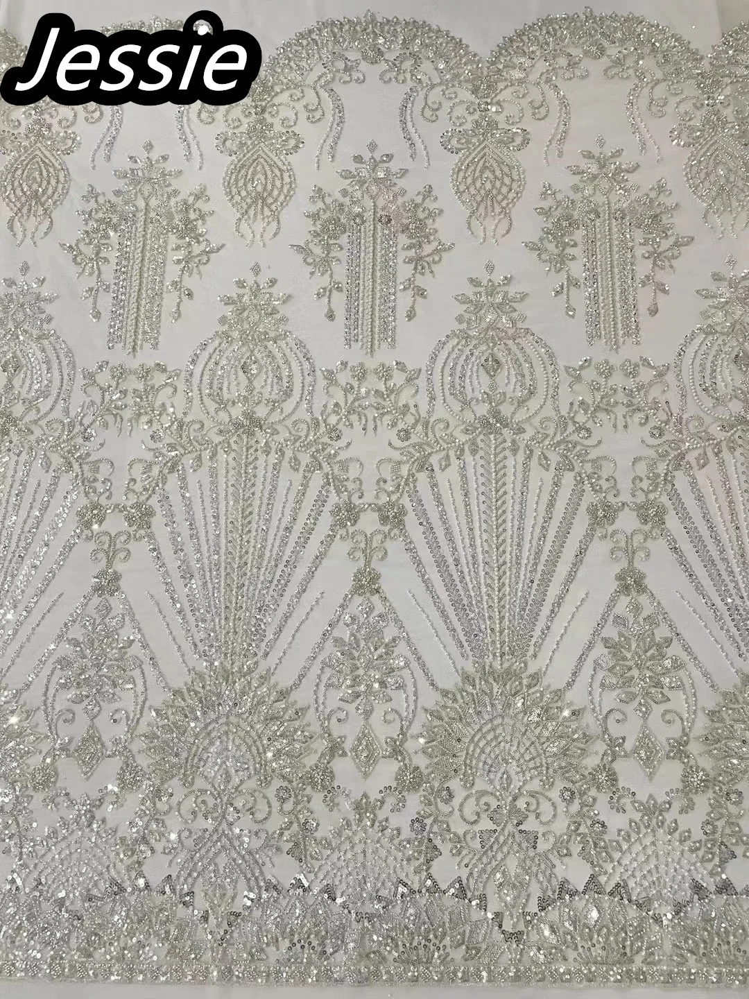 

2023 European High-end Handmade Silver Bead Tube String Sequin Three-dimensional Embroidery Lace Mesh Gauze Evening Dress Weddin