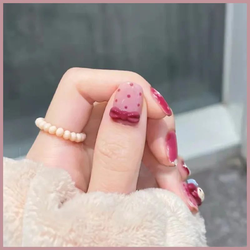 Kawaii аниме мультфильм одежда ногтей 3D милая Kuromi My Melody ногти готовый дизайн