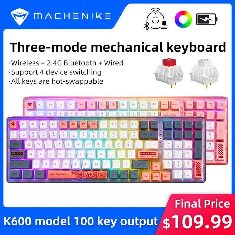 Механическая клавиатура игровая Machenike K600 популярная переключаемая беспроводная