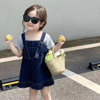 2022 new summer cotton short sleeve tops halter jeans skirt girls casual baby sunsuit outfit childrens sets