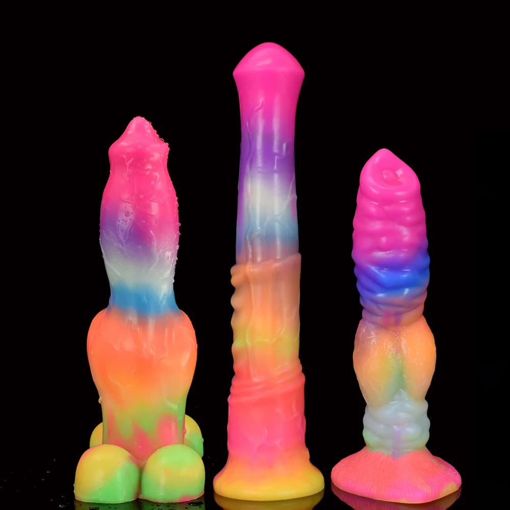 QKKQ яркие цвета Светящийся фаллоимитатор животное лошадь собака пенис большой