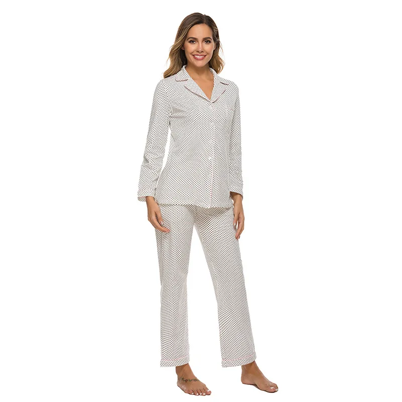 Autumn and Winter New Women's Pajamas Cardigan Striped Polka Dot Pajamas Home Wear Sleep Tops Pijamas Women Sleepwear