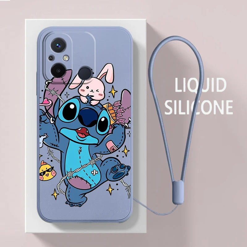 Anime Stitch Lilo For Xiaomi Redmi 12C 11 Prime A1 10 10X 9 9A 9T 9AT 8 K50 Gaming Pro 4G 5G Liquid Rope Phone Case Coque Capa
