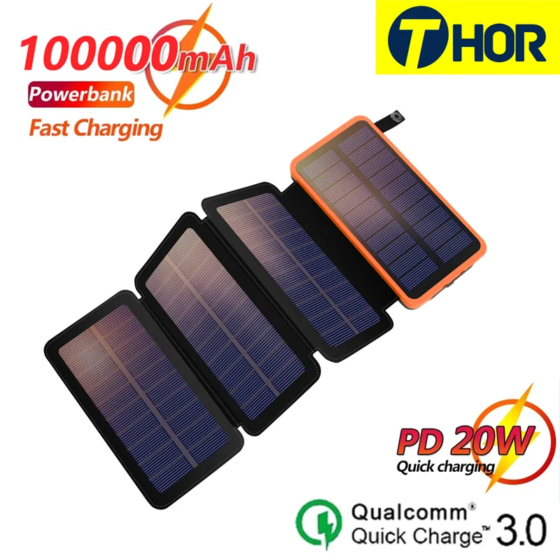 

100000mAh Waterproof Solar Power Bank Outdoor Camping Portable Folding Solar Panels 5V 2A USB Output Device Sun Power For Phone