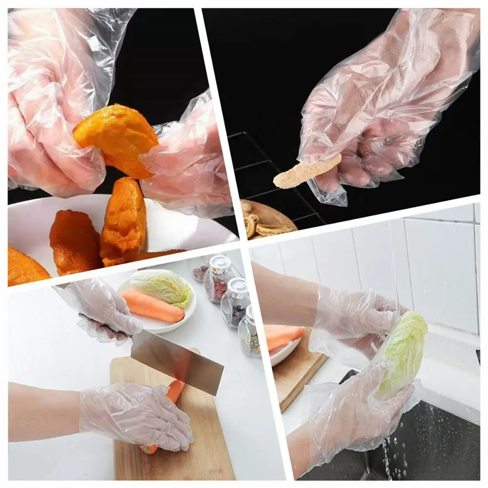 

100pcs Disposable Plastic Gloves Clear Medium Glove No-allergy Latex and Powder Free Household Kitchen Cooking Cleaning Supplies