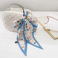 new silk korean thin scarf womens small scarf letter printing long scarf tied bag with hairband decorative streamer