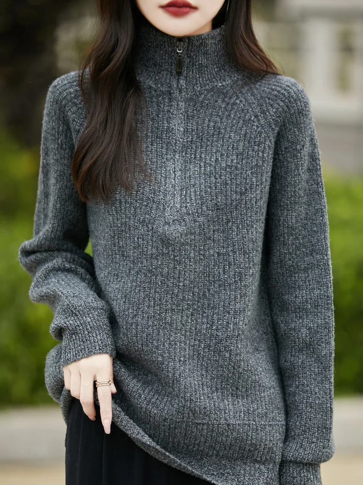 Осень и зима новый утолщенный кашемировый свитер с полумолнией женский