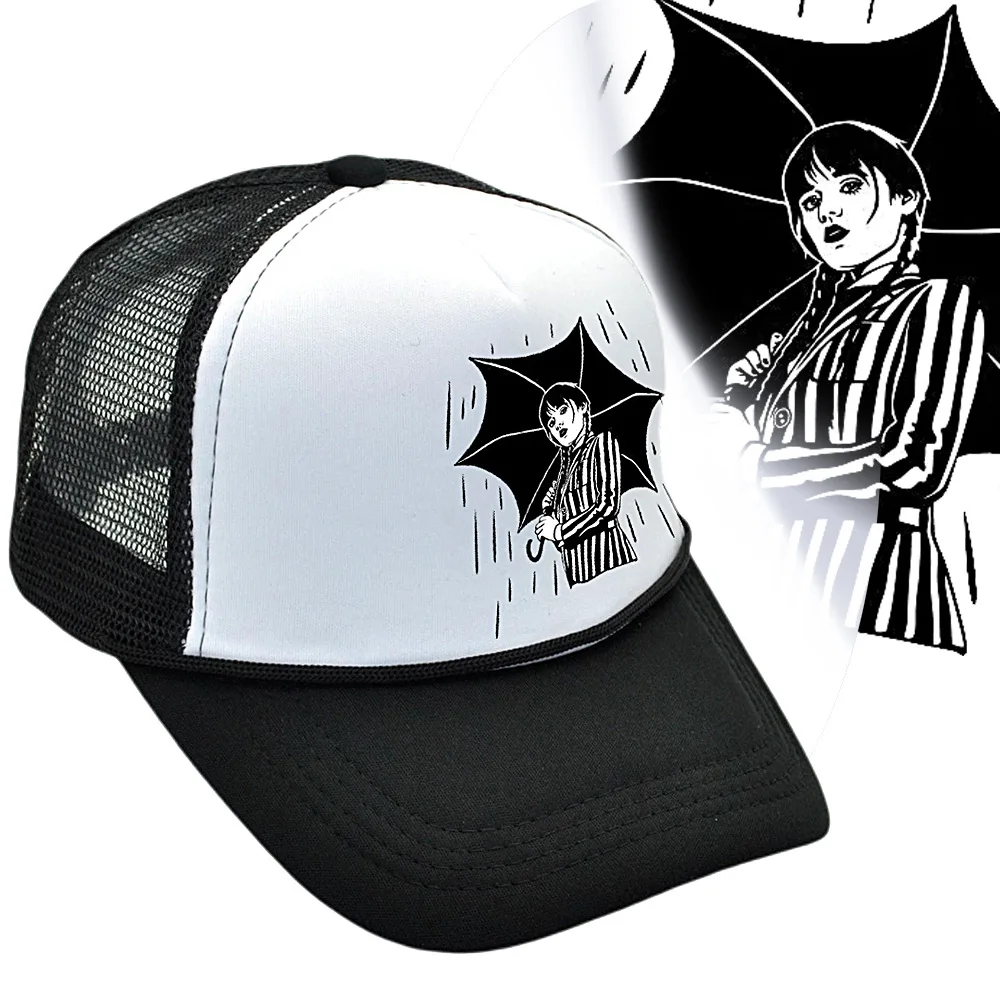 

Movie Wednesday Addams Baseball Cap Printing Visors Cap Summer Breathable Mesh Caps Couple Hat Unisex Adjustable Sun Helmet