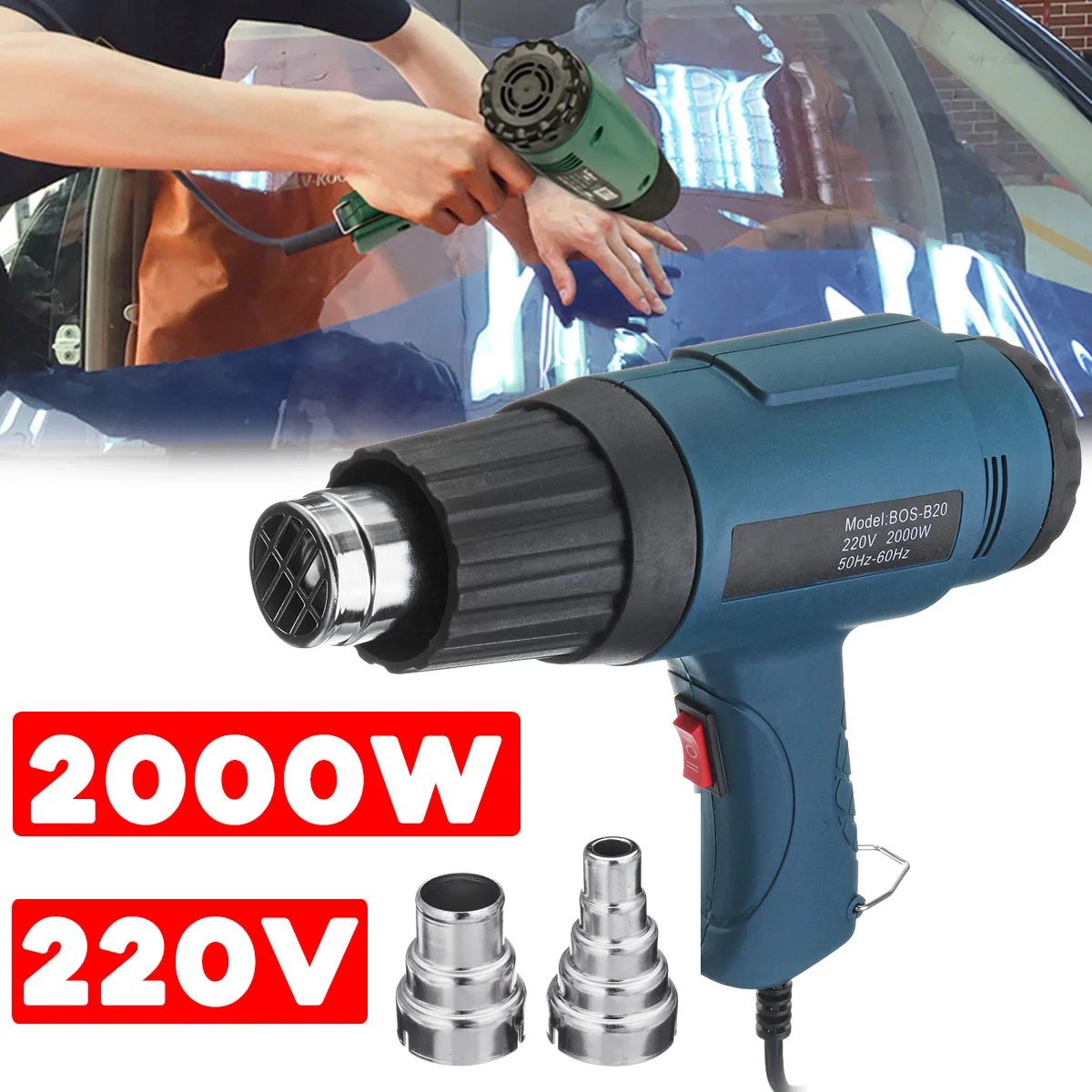 

2000W 220V Hot Air Gun Temperatures Adjustable With 2 Nozzles Advanced Motor Electric Heat Gun Soldering Industrial Air Dryer