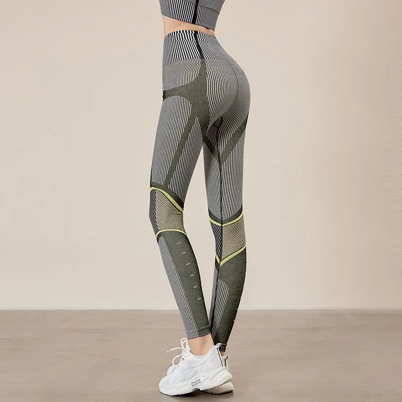 New Striped Thin Leggings High Waist Peach Hip Slim Fit Yoga Seamless Leggings Women's Camouflage Running Fitness Sports Pants