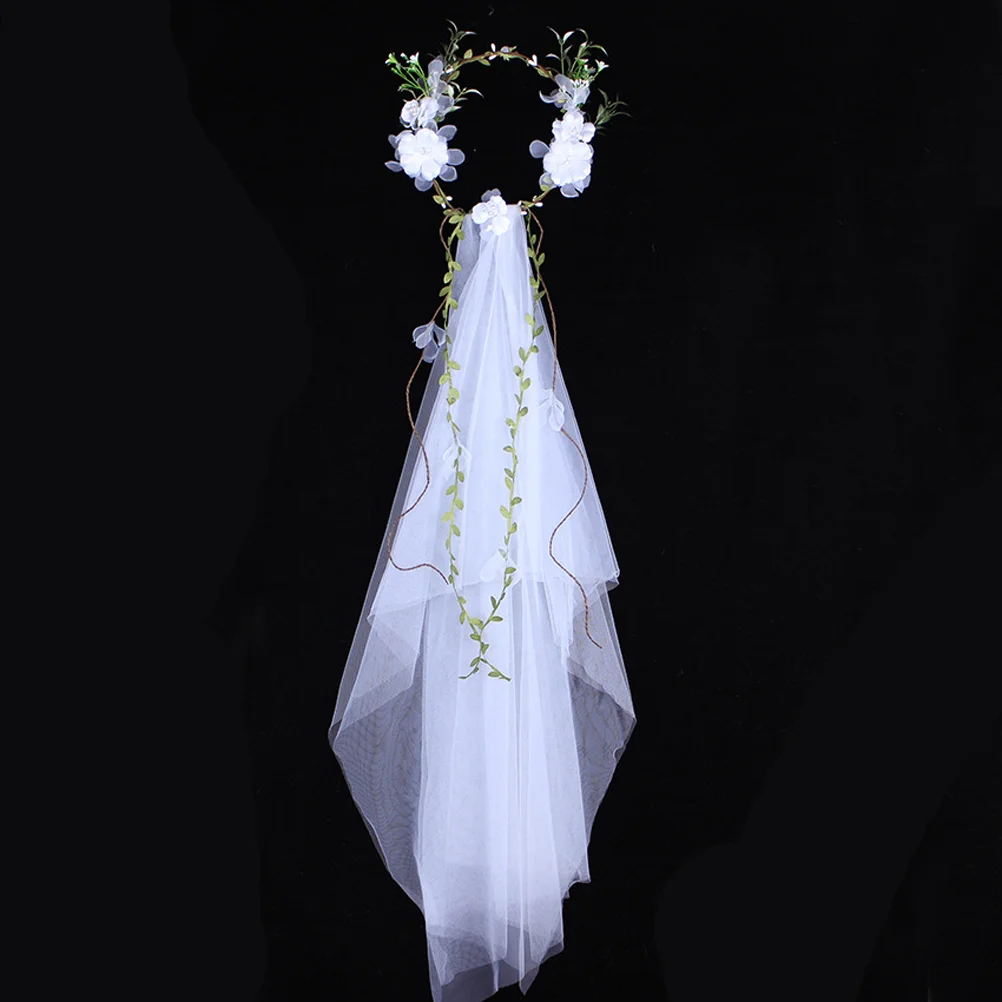 

Veil Flower Bride Headband Wedding Wreath Hair Bridal Party Floral Hoop Headdress Bachelorette Shower Veils Brides White