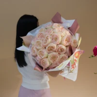 25pcs austin rose bouquet gift paper wrap peony latex coating petal pink artificial flower wedding decor wish you happniess