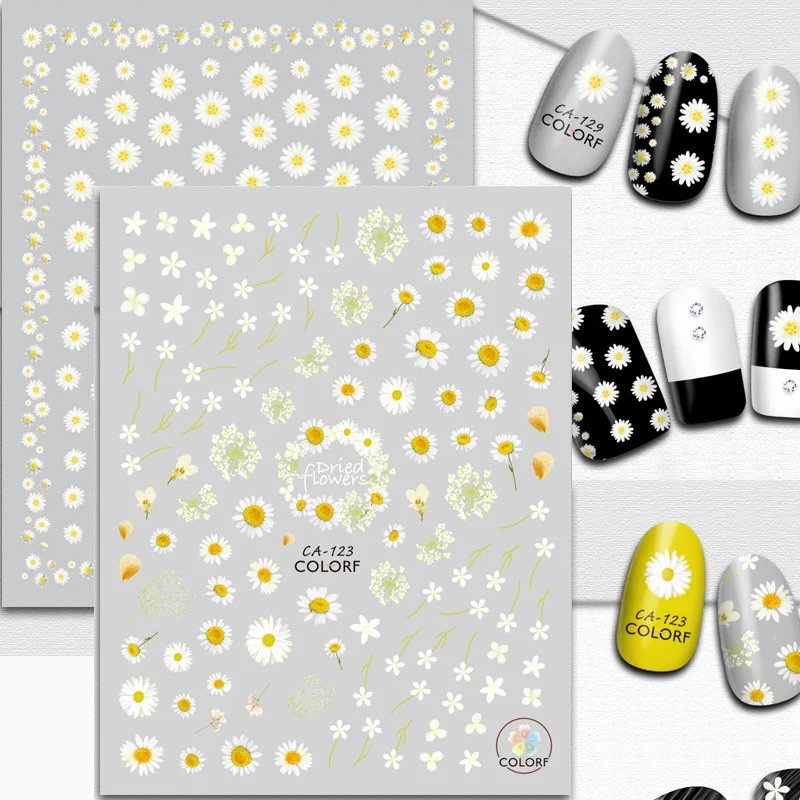 

Back Glue Nail Stickers Summer Daisy Fruits White Florals Petals Flowers Nail Decal Nail Stickers For Nail Tips Beauty