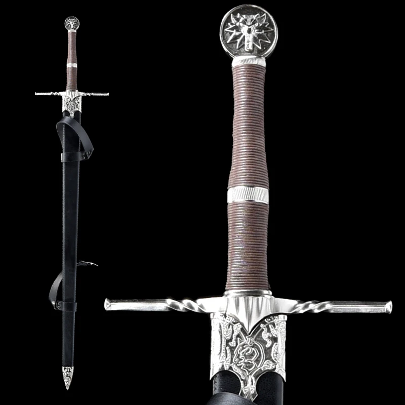 

Medieval Swords Game Geralt's Sword Stainless Decoration Western Wooden Sheath With Leather No Sharp