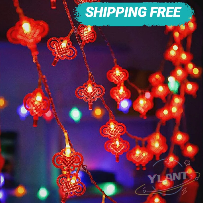 

Традиционный китайский узел, красный фонарь светодиодный светодиодная гирлянда, рождественские, на батарейках, праздвечерние чные принадл...