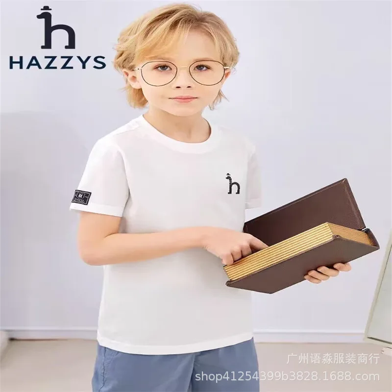 HAZZYS Children's Clothing Boys Short-sleeved T-shirt Summer Clothes 2023 New Casual Comfortable Short-sleeved Tops