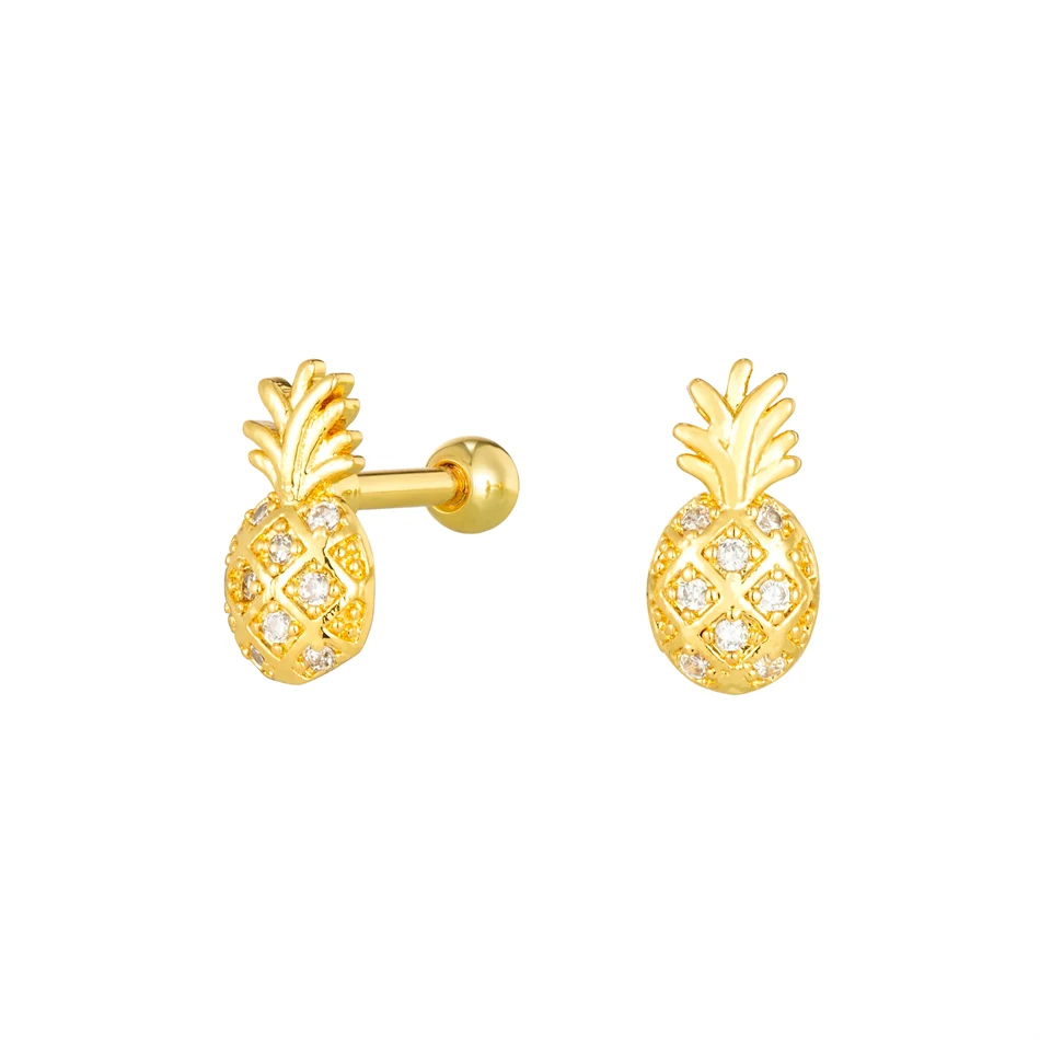 

1pc CZ Zircon Pineapple Labret Stud Cute Women Stainless Steel Earring Cartilage Helix Tragus Conch Lobe Ear Piercing Jewelry