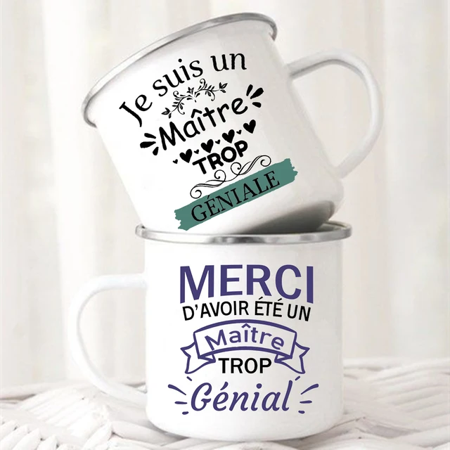 Merci Maitre Printed Mugs Creative Coffee Tea Cups Drinks Water Milk Enamel Mug School Home Handle Drinkware Gifts for Teacher 1