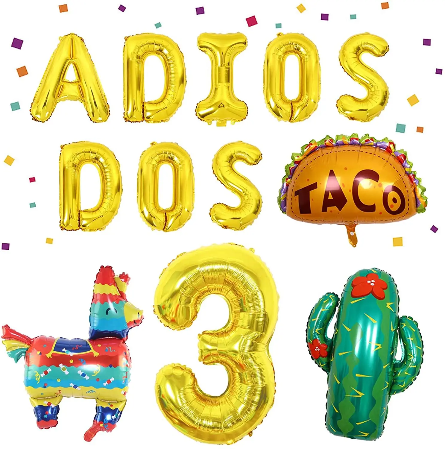 

JOYMEMO Mexican Third Birthday Party Decoration Adios Dos Fiesta 3rd Birthday Party Supplies Taco Cactus Number 3 Foil Balloon
