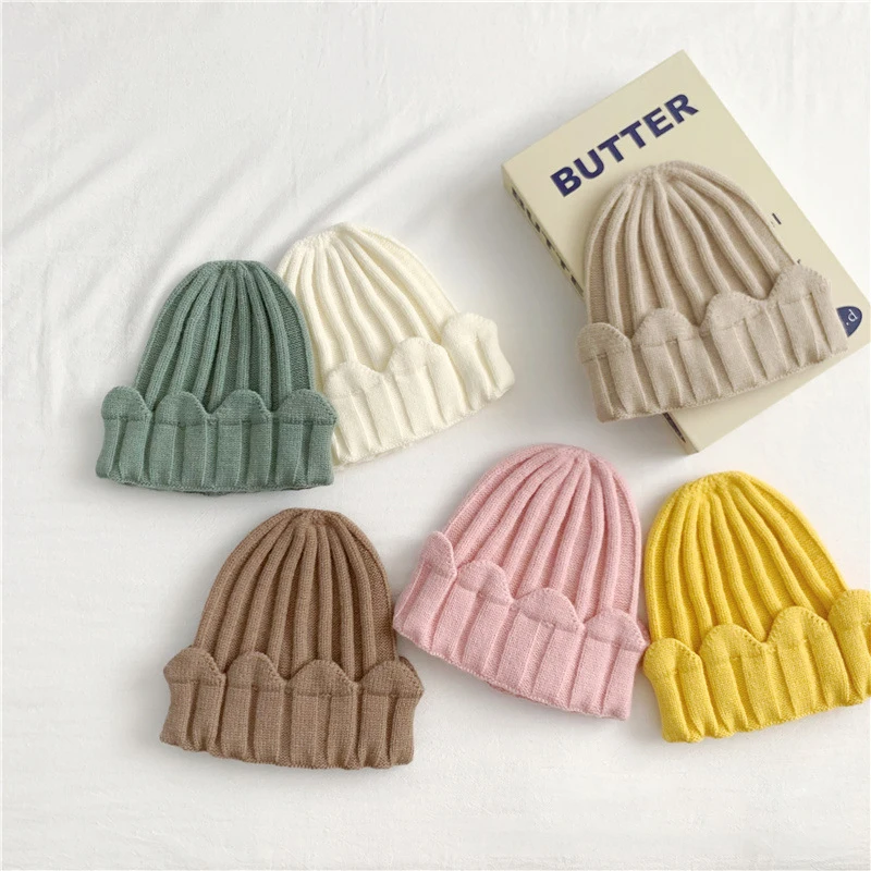 

Sweet Lace Baby Girls Knitted Hat Solid Color Autumn Winter Warm Hat Boys Girls Wool Pullover Cap Children Bonnet Headwear