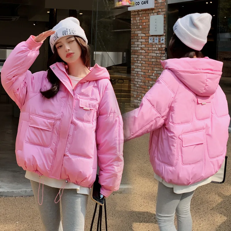 Winter Puffer Jacket For Women 2022 Thick Warm Hooded Down Cotton Coats Fashion Solid Casual Loose Parkas Jackets Female Clothes