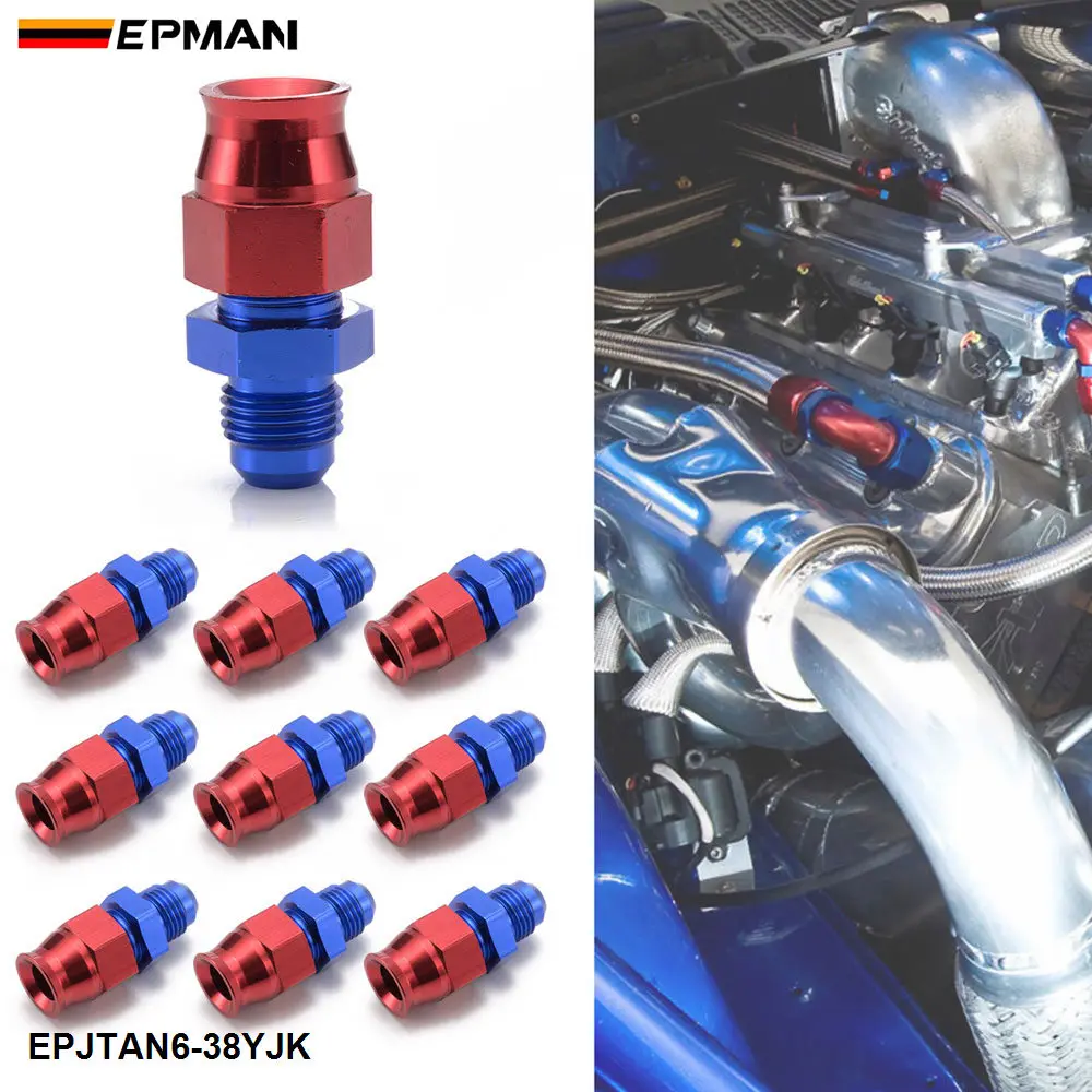 

EPMAN 10PCS 6AN Male To 3/8" Tubing Adapter Fuel Hardline Tube Fitting Connector Aluminum Blue&Red Anodized EPJTAN6-38YJK