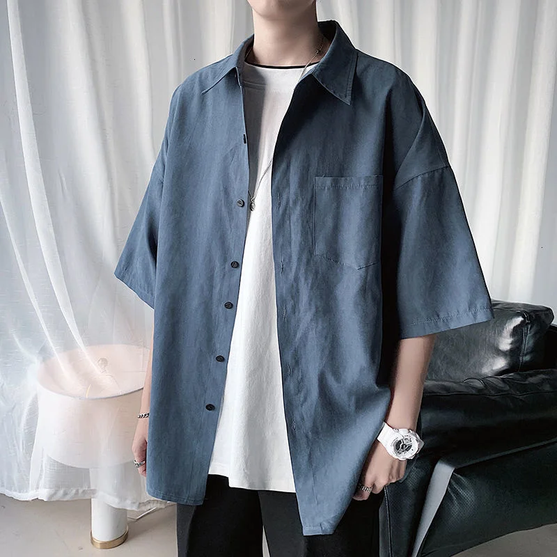 

E-BAIHUI Mens Casual Oversize Shirt Men's Solid Color Shirts 2023 Fashion Short Sleeve Loose Male Clothing Youthful Vitality