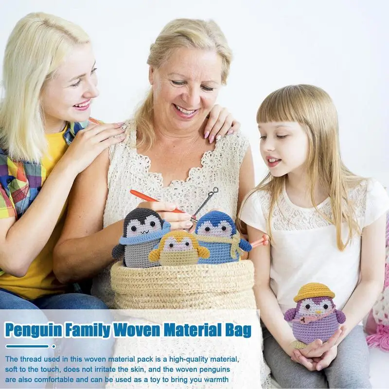 Набор для вязания крючком взрослых. начинающих. Семья пингвинов с пряжами