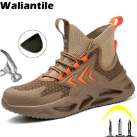 waliantile fashion safety boots shoes for men male outdoor waterproof non slip work boots anti smashing indestructible sneakers