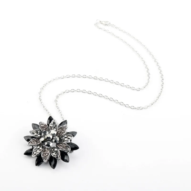 Ожерелье с черным далием винтажная подвеска цветком и кристаллами значок для