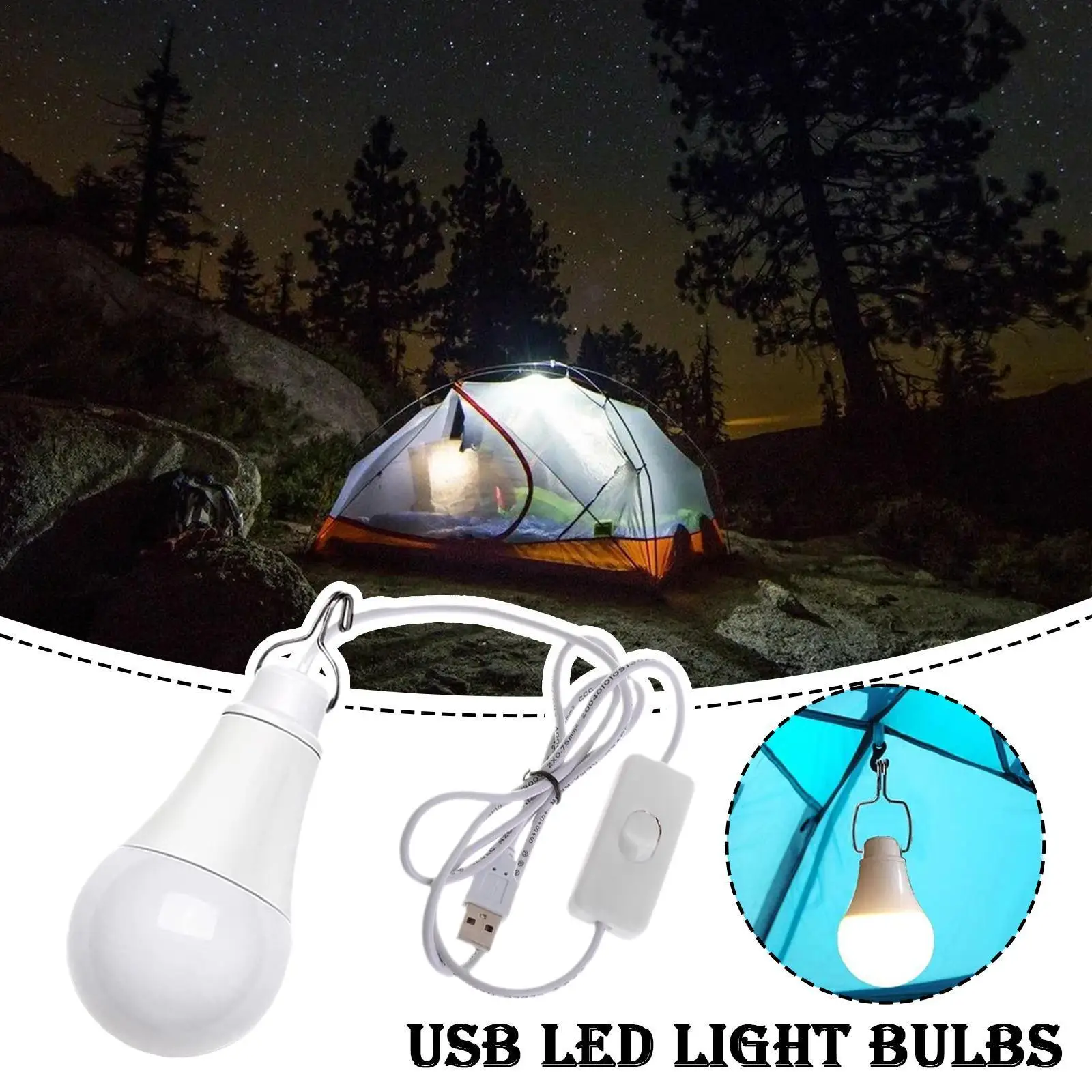 

Usb Light Bulb With Switch Hook 5W LED Camping Portable Book Cord Home Lights Powered Table Lantern USB Lamp Emergency Nigh C6V2