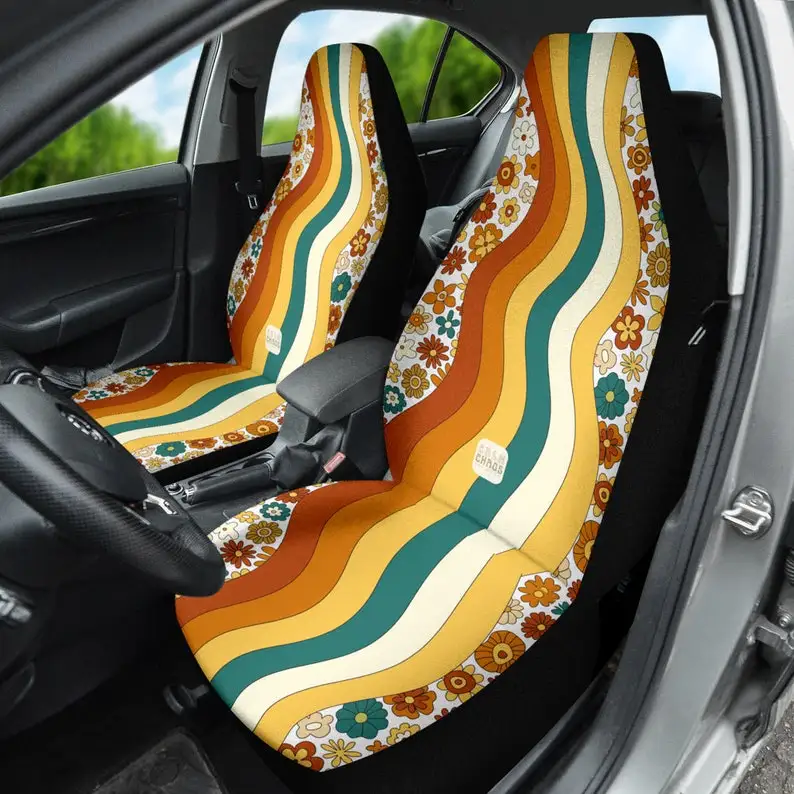 

Groovy Waves Cute Retro Boho Hippie Car Seat Covers for Vehicle for Women, Set of 2 for Car for Front Seat Protectors