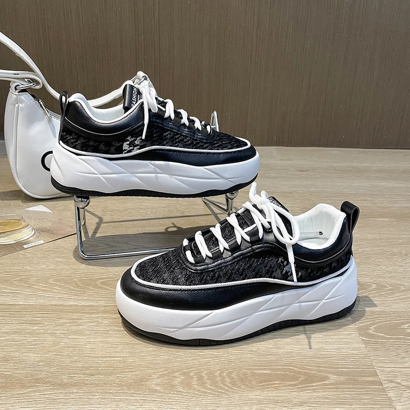 6CM Special Air Mesh Fashion Genuine Leather Comfy High Brand Breathable Chunky Sneaker Spring Summer Platform Women Wedge Shoes