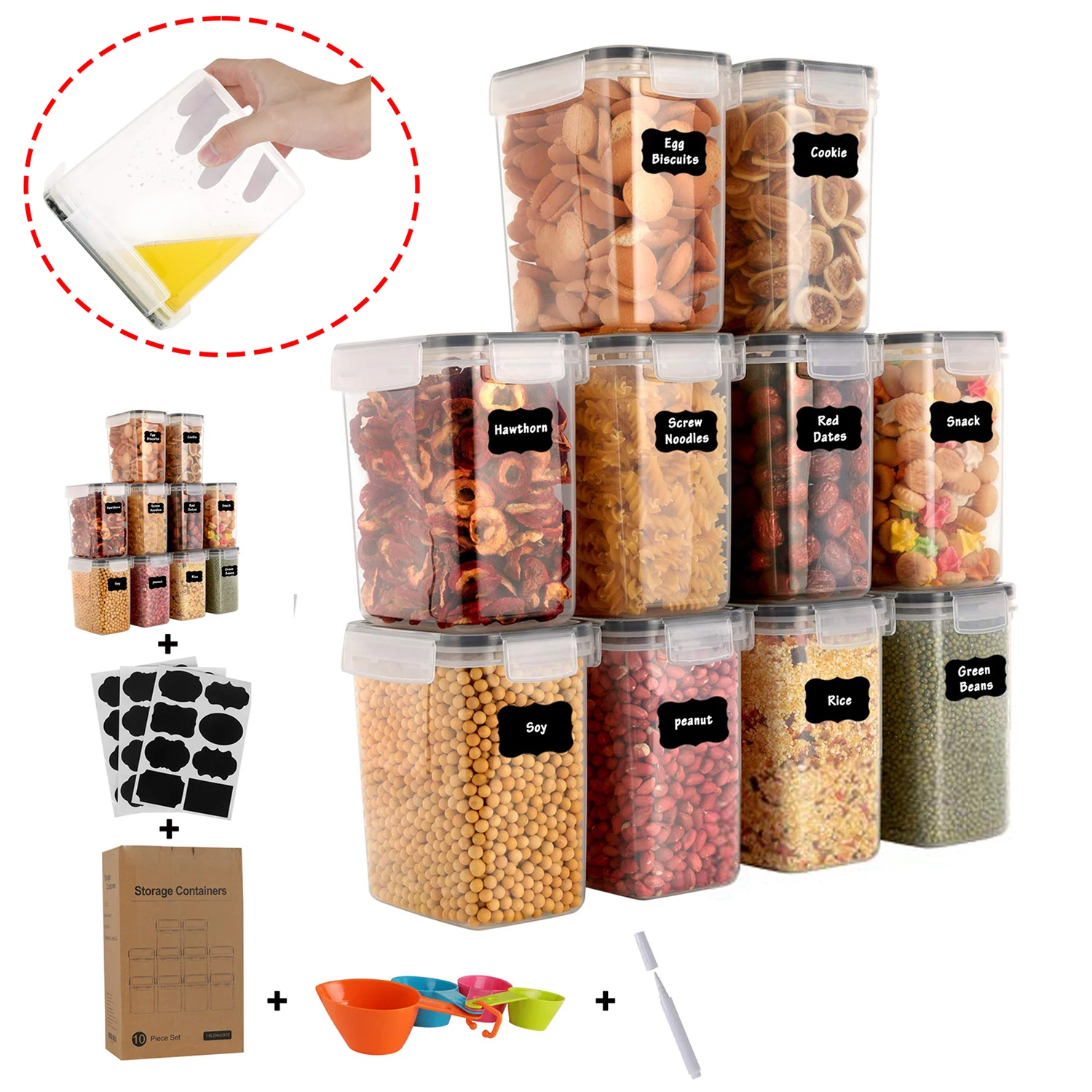 

Food Storage Pots Bottle Plastic Storage Container Kitchen Organizer Jars for Spices Cereal Dispenser Fridge Storage Transparent