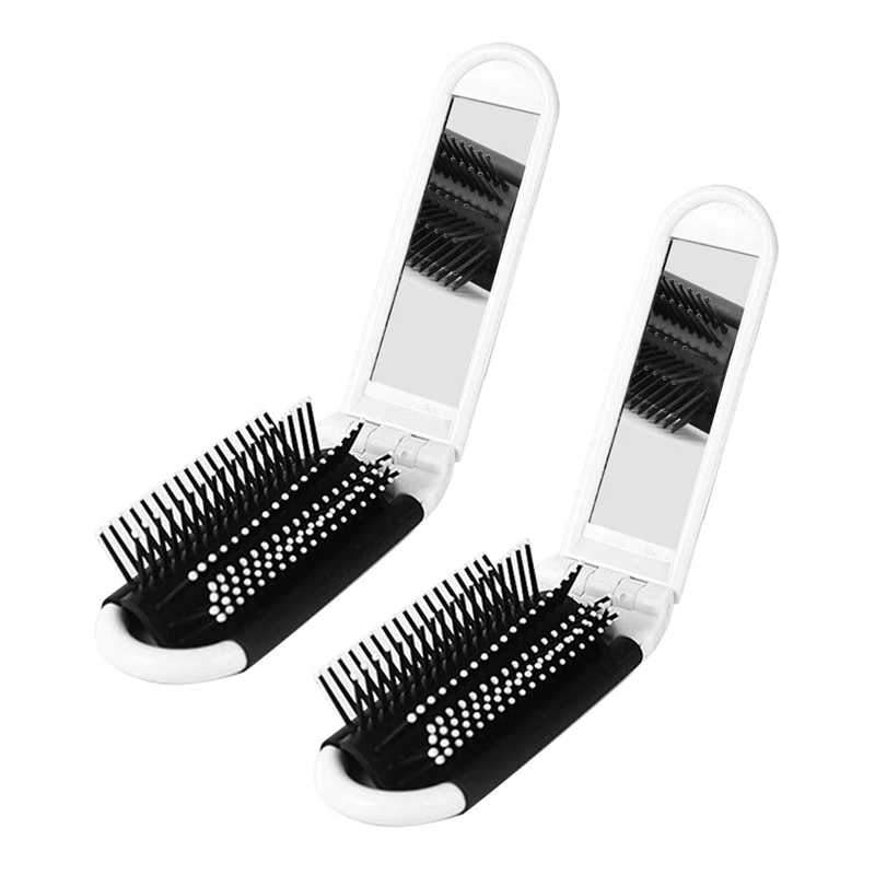 

2X Портативная Складная Щетка для волос для путешествий с зеркалом компактный карманный размер расческа-белый