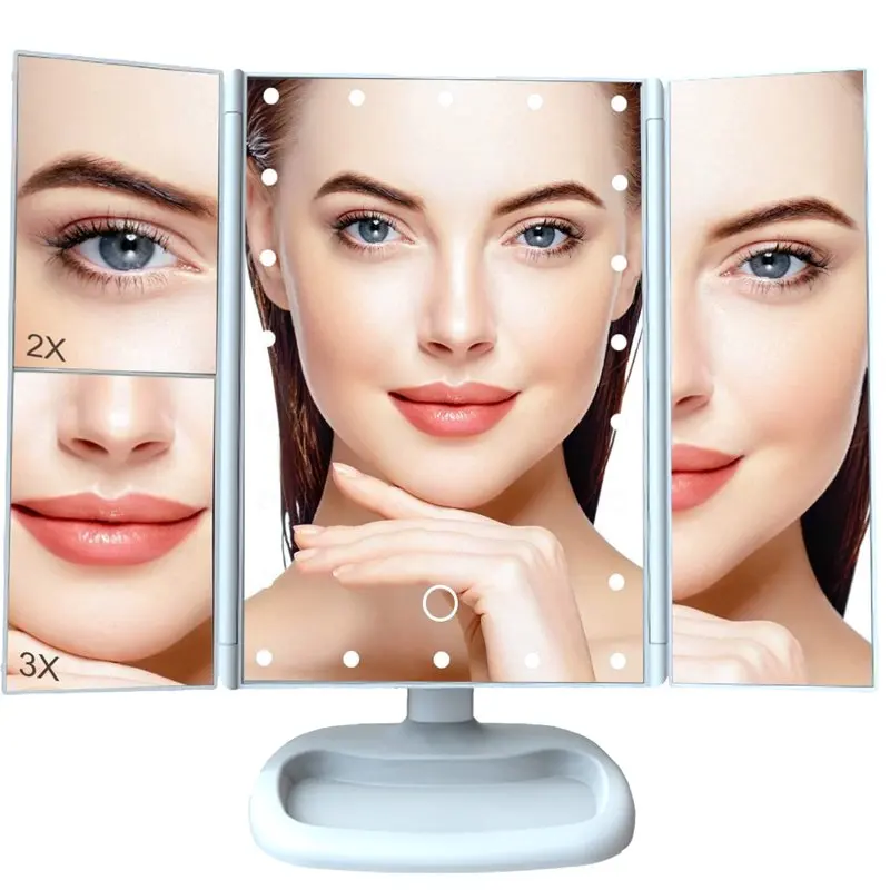 

Зеркало для макияжа с 22 лампами, увеличение 1x 2X 3X 10X, зеркало для макияжа с подсветкой, сенсорное управление, тройной макияж