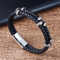 mens stainless steel bracelet vintage black leather gold dragon claw punk jewelry handmade rope accessories fashion bangles gift