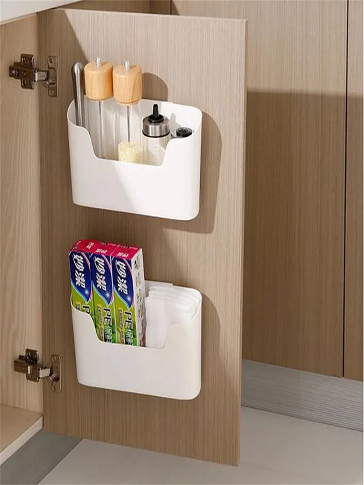 

Kitchen Cabinet Door Storage Box Wall Mounted Storage Boxes Sundries Remote Control Organizer Phone Holder Adhesive Organizer