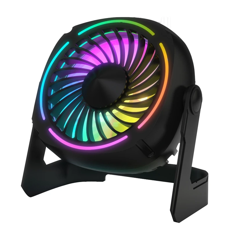 

Small USB Desk Fan Table Fan With 3 Levels Air Flow, 8 Color LED Lights, 360° Rotation, Personal Fan For Home Office