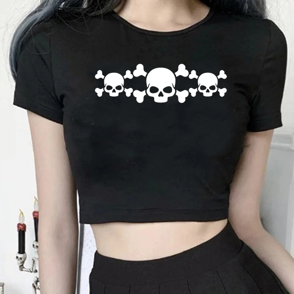 

skull hippie goth crop top Woman cyber y2k graphic Harajuku clothing tee