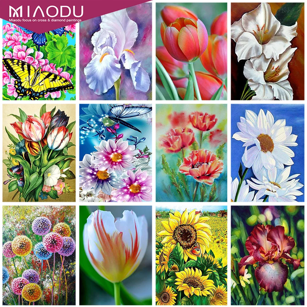 

Miaodu DIY 5D Diamond Painting Flower Cross Stitch Kit Full Drill Round Embroidery Mosaic Sunflower Picture of Rhinestones Decor