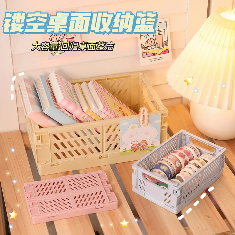 

Складная Настольная коробка для хранения, школьные канцелярские принадлежности, полка для мелочей, корзина для хранения косметики, можно с...