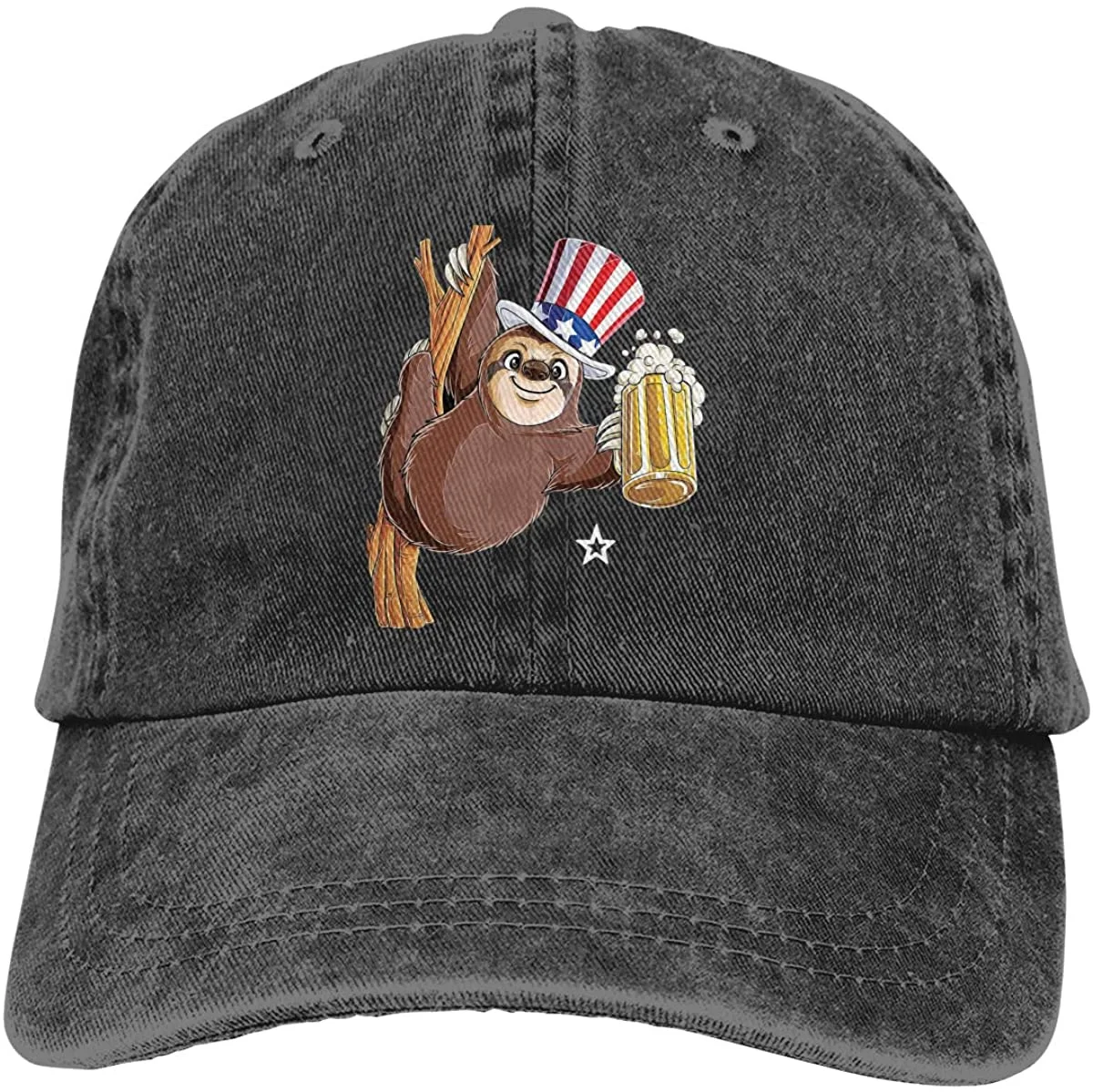 

Retro Sloth 4Th Of July Usa Unisex Adjustable Vintage Washed Denim Baseball Cap Usa
