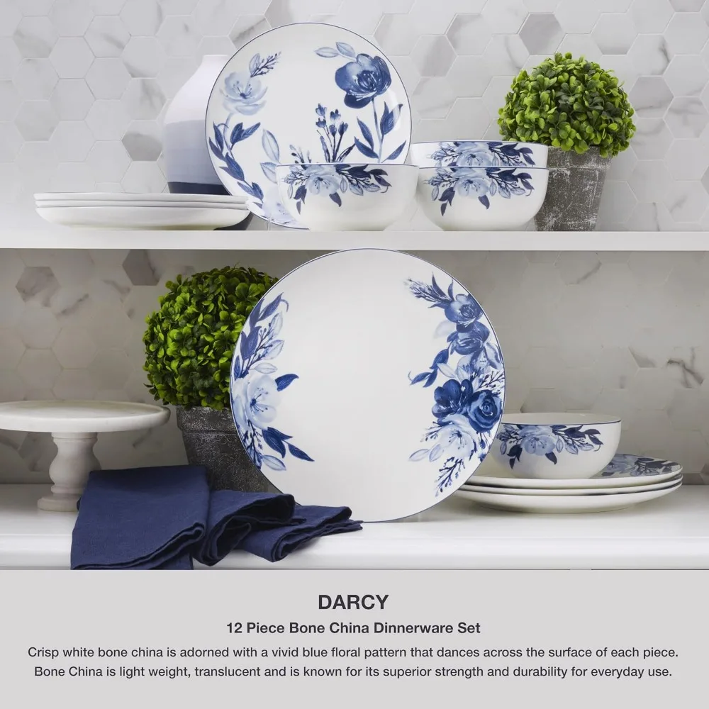 Набор столовых приборов из 12 предметов синяя обеденная тарелка 11 дюймов