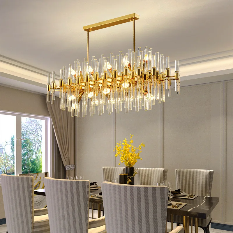 

Luxury Modern LED Clear Crystal Rod Chandelier Lustre Golden Round Ceiling Chandelier Room Decor Living Room Kitchen Bedroom