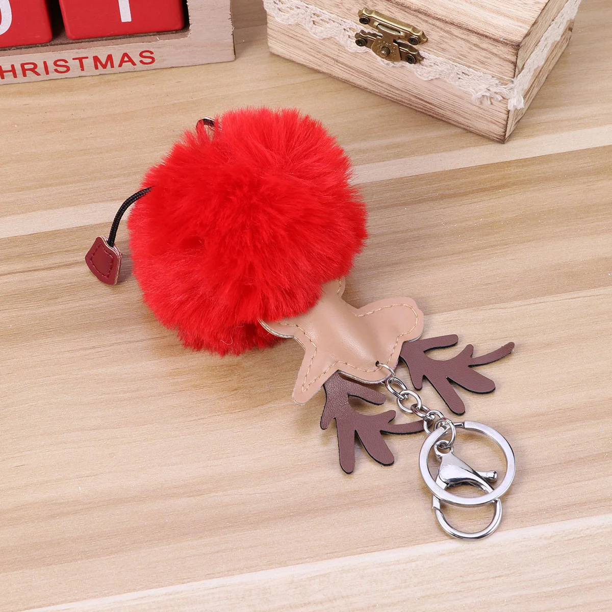 

Christmas Keychain Key Fluffy Deer Pendant Pom Charm Ornaments Keyring Stuffers Ring Reindeer Favorsdecor Stocking Gifts